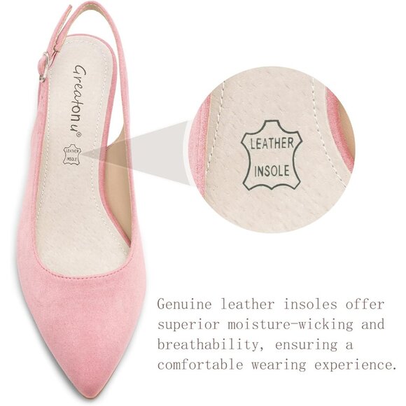 Women’s Pink Suede Closed Pointed Toe Kitten Heels Slingback Pumps Shoes - Picture 2 of 5